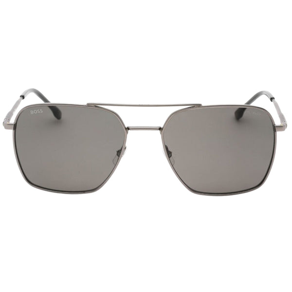 Hugo Boss Grey Polarized Lens Matte Dark Ruthenium Silver Sunglasses One Size