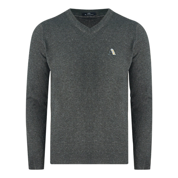 Aquascutum Navy Blue Check A Logo V-Neck Jumper - Nova Clothing