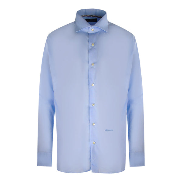 Aquascutum Branded Plain Long Sleeve Blue Shirt