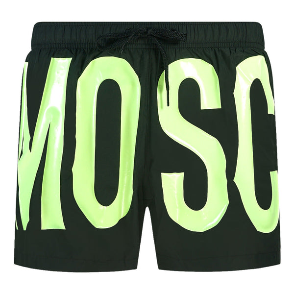 Moschino Large Yellow Logo Black Swim Shorts - Style Centre Wholesale