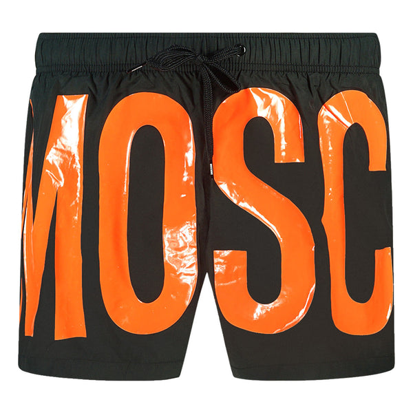Moschino Large Orange Logo Black Swim Shorts - Style Centre Wholesale