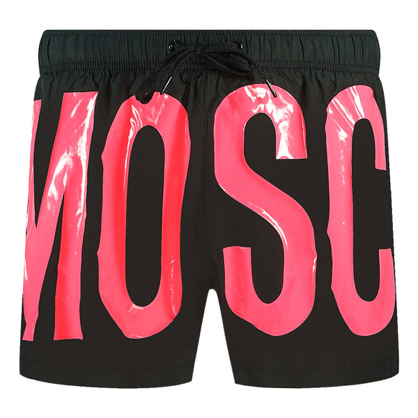 Moschino Large Pink Logo Black Swim Shorts - Style Centre Wholesale