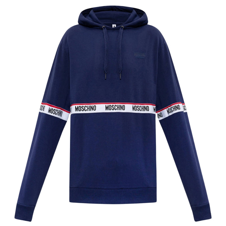 Moschino Branded Taped Chest Navy Blue Hoodie S