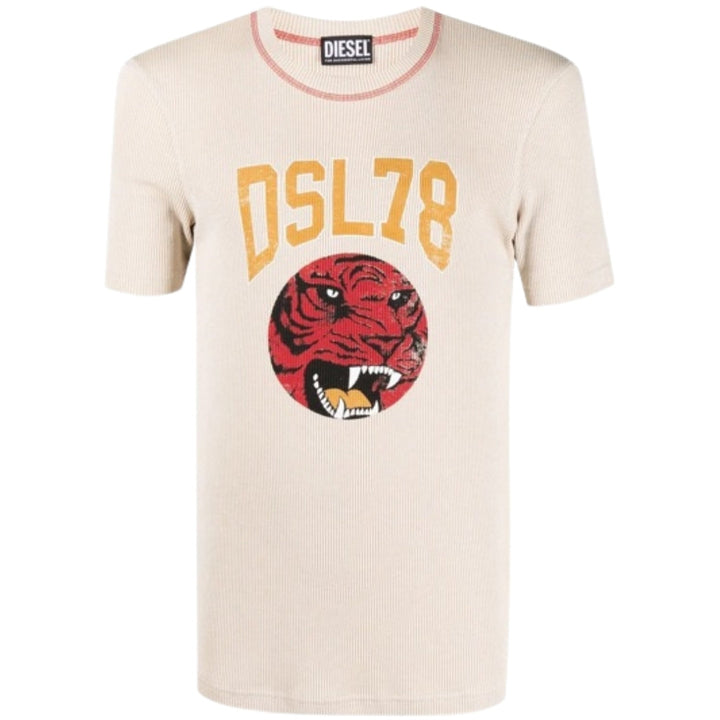 Diesel DSL78 Logo Beige Ribbed T-Shirt S