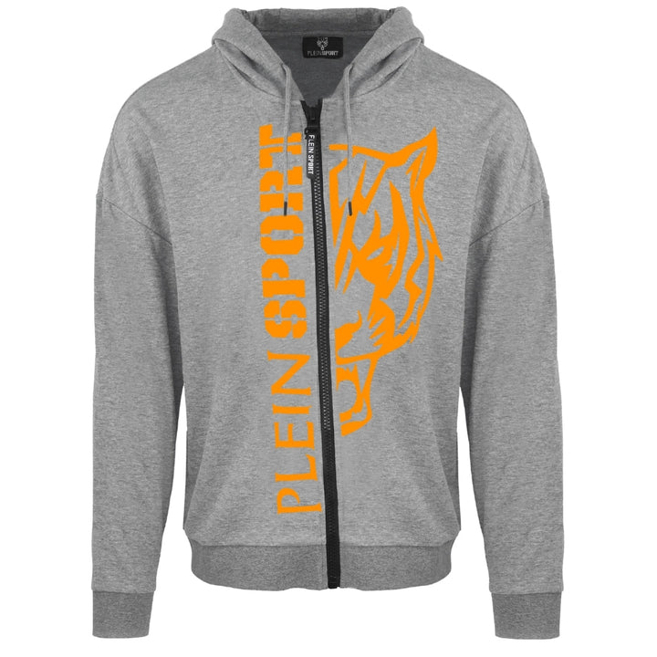 Plein Sport Large Orange Logo Grey Zip-Up Hoodie S