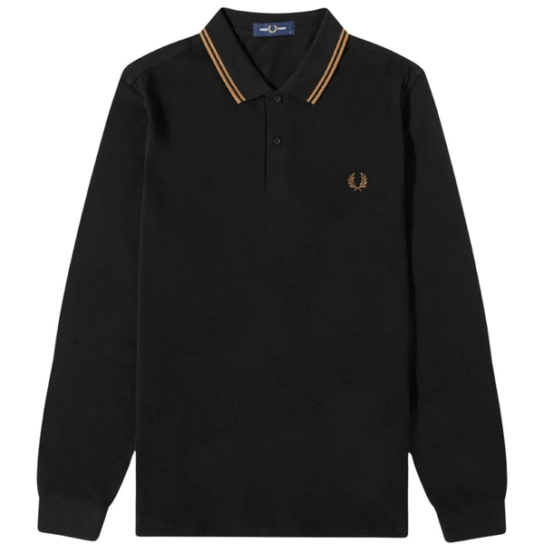 Fred Perry Shaded Stone Twin Tipped Collar Black Long Sleeve Polo Shirt S