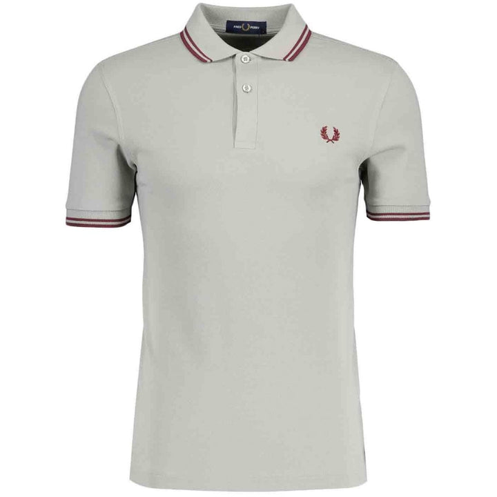 Fred Perry Burgundy Twin Tipped Collar Grey Polo Shirt S