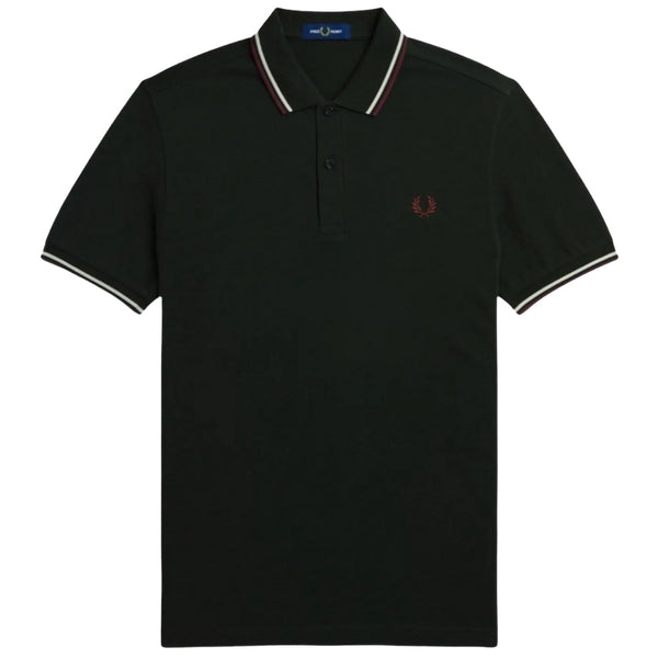 Fred Perry Red/White Twin Tipped Dark Green Polo Shirt XS