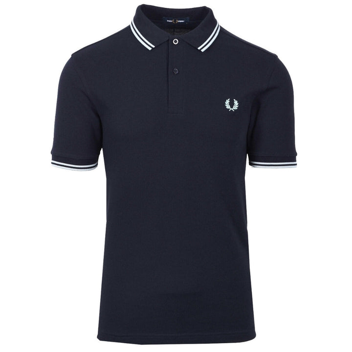 Fred Perry Silver Blue Twin Tipped Collar Dark Navy Blue Polo Shirt XS