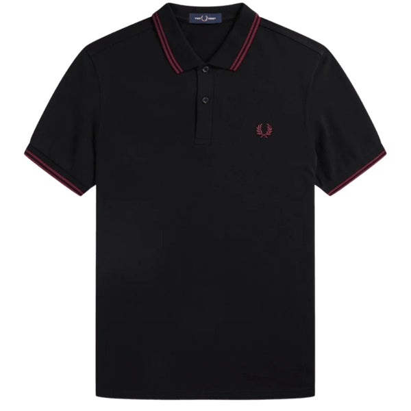 Fred Perry Red Twin Tipped Collar Black Polo Shirt XS