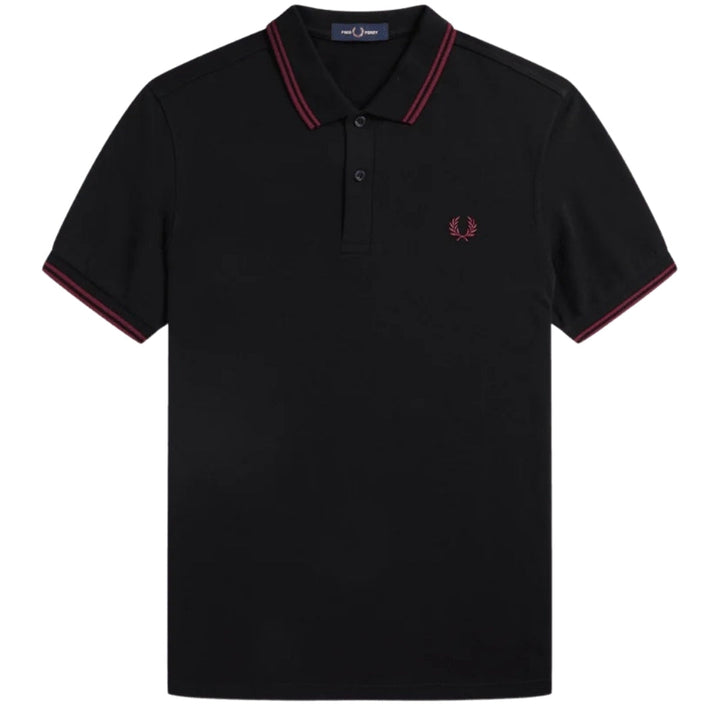 Fred Perry Red Twin Tipped Collar Black Polo Shirt XS