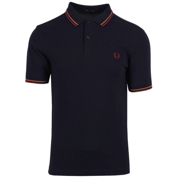 Fred Perry Oxblood Twin Tipped Collar Dark Navy Blue Polo Shirt XS