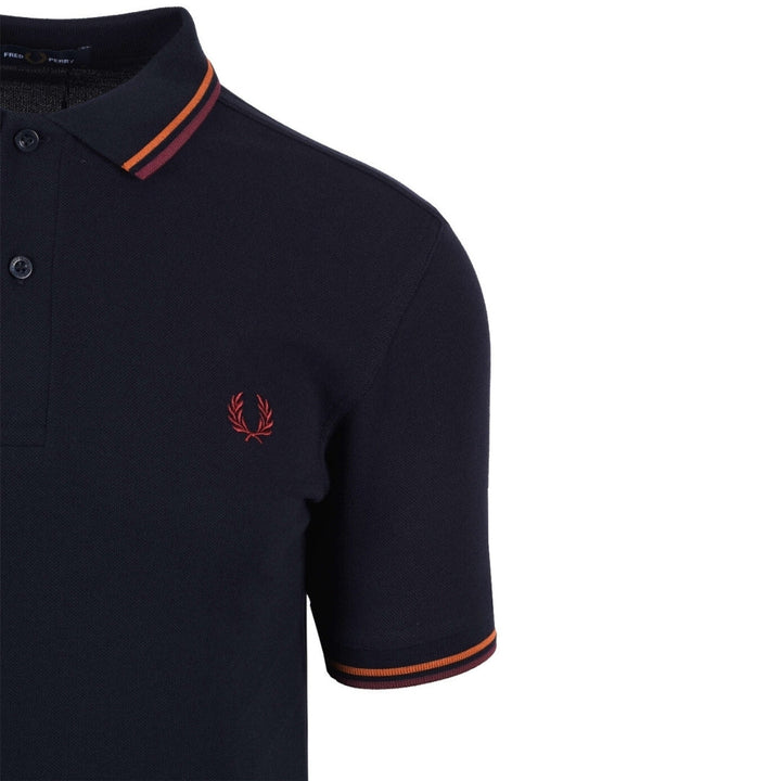 Fred Perry Oxblood Twin Tipped Collar Dark Navy Blue Polo Shirt XS