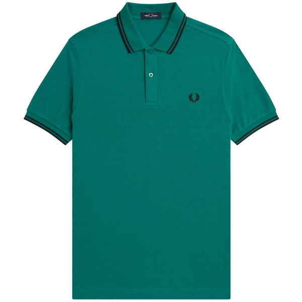 Fred Perry Black Twin Tipped Collar Mint Green Polo Shirt XS