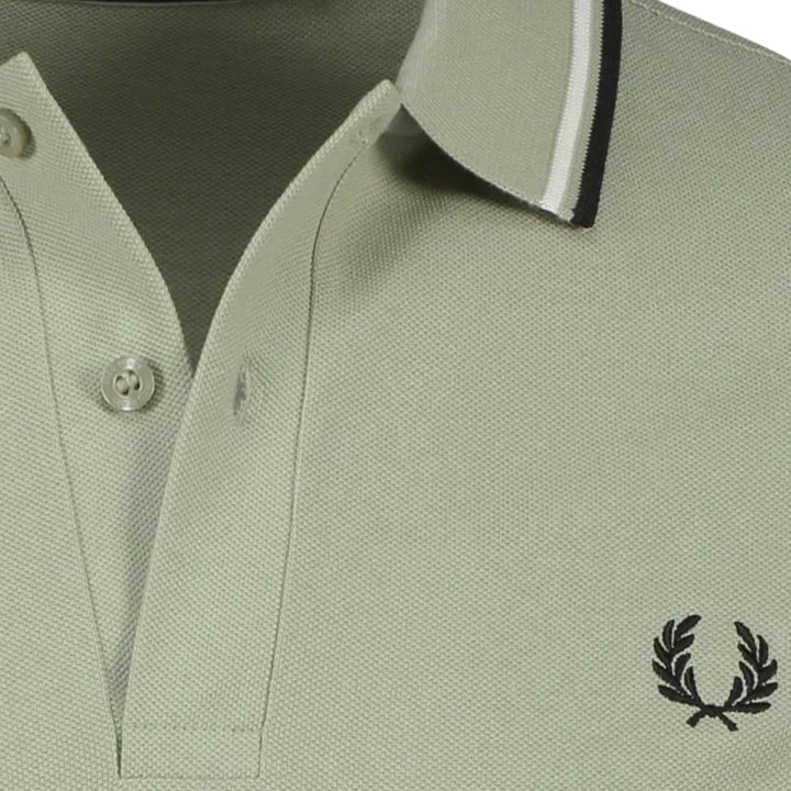 Fred Perry Black Twin Tipped Collar Light Green Polo Shirt XS