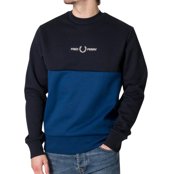 Fred Perry Colour Block Cobalt Blue Sweatshirt XS