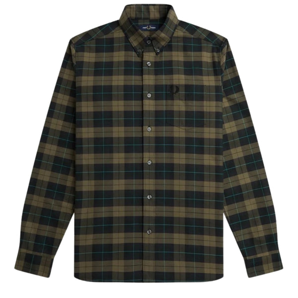 Fred Perry Long Sleeve Night Green Tartan Shirt XS