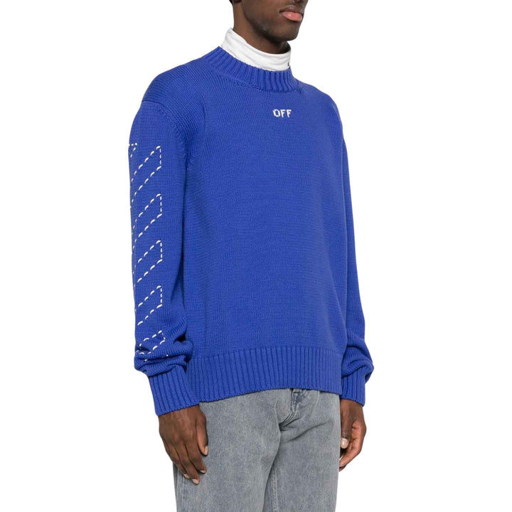 Off-White Stitch Diagonal Knit Crewneck Dark Blue XL