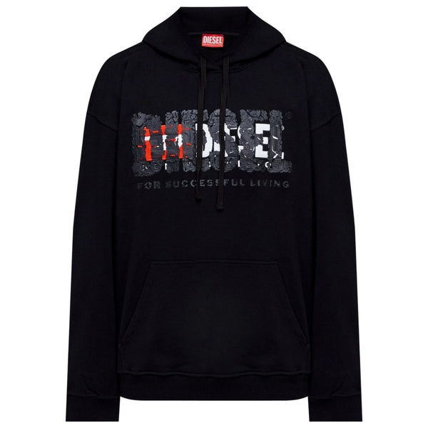 Diesel Double Destroyed Logo Black Hoodie XS