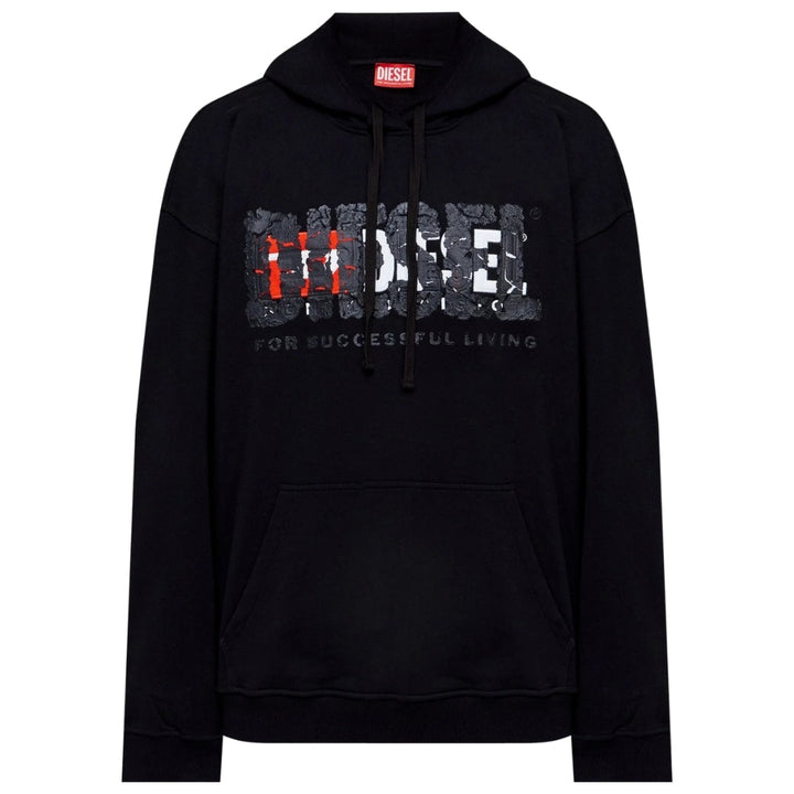 Diesel Double Destroyed Logo Black Hoodie XS