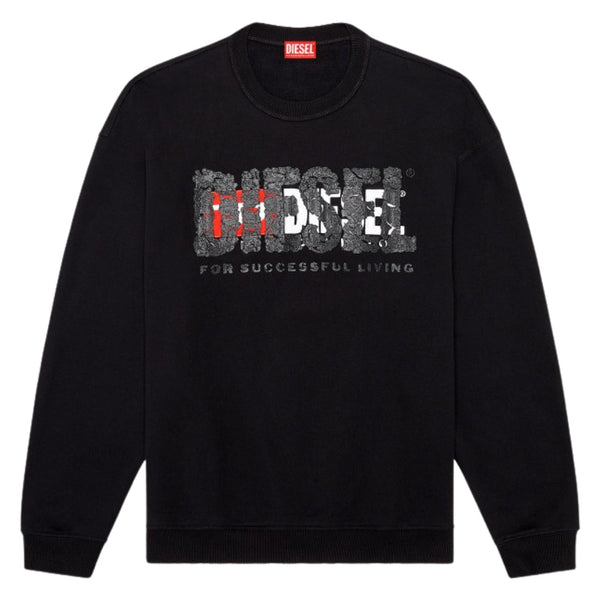 Diesel Double Destroyed Logo Black Sweatshirt XS