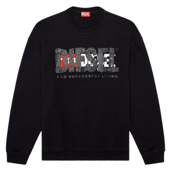Diesel Double Destroyed Logo Black Sweatshirt S Nabel M 9Xx