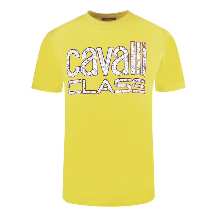 Cavalli Class Bold Floral Logo Yellow T-Shirt M