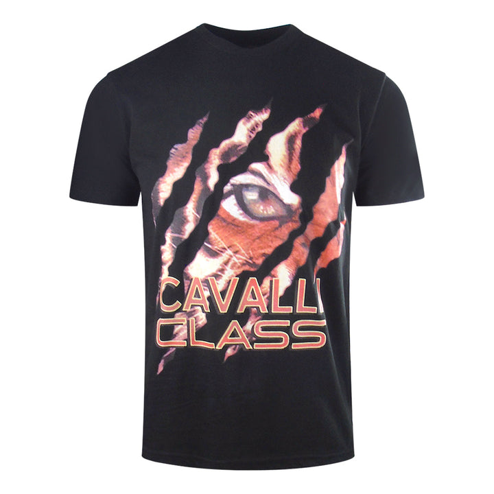 Cavalli Class Peeking Tiger Design Black T-Shirt