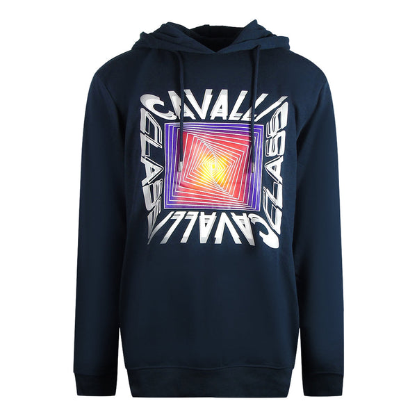 Cavalli Class Asymmetric Box Design Navy Blue Hoodie M