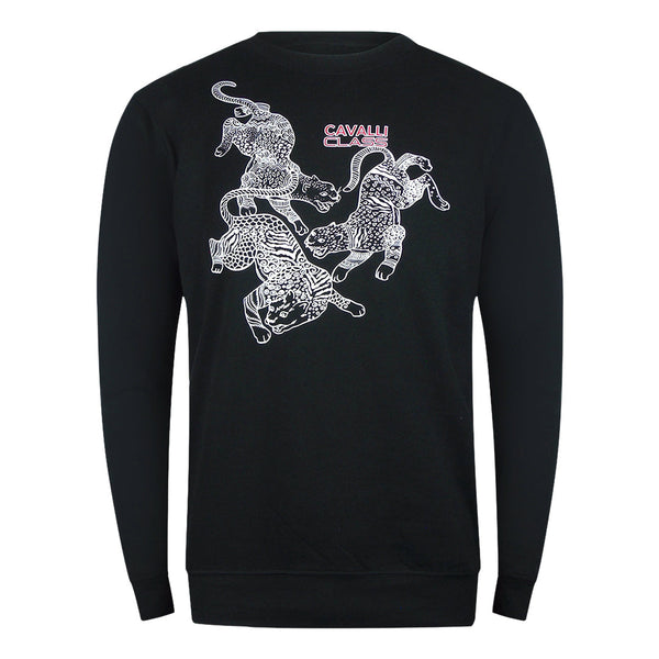 Cavalli Class Txt66B Cf050 05051 Black Round Neck Sweatshirt Mens