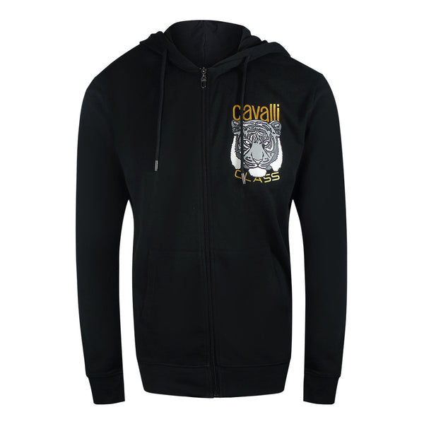 Cavalli Class Bold Tiger Graphic Logo Black Zip-Up Hoodie TXT68A CF050 05051