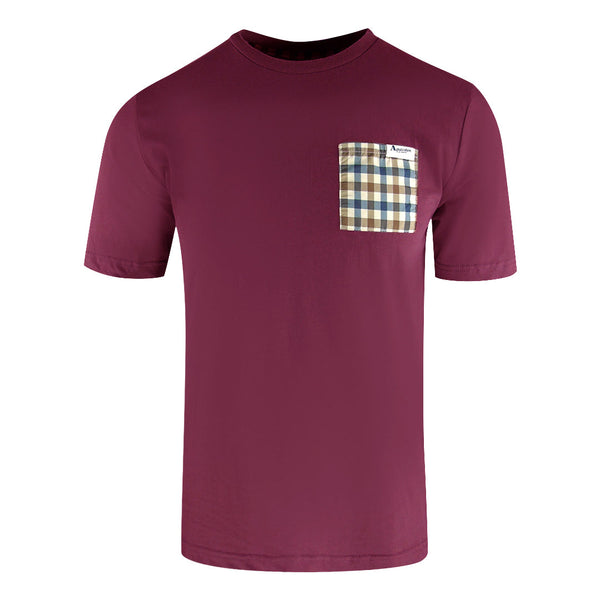 Aquascutum Active Check Pocket T Shirt Cordovan Ts004 26 Burgundy T Shirt Male