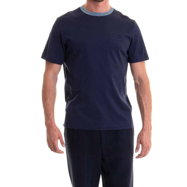 Missoni Short Sleeve T-Shirt Blue Navy Base With Blue And Purple Space Dyed M