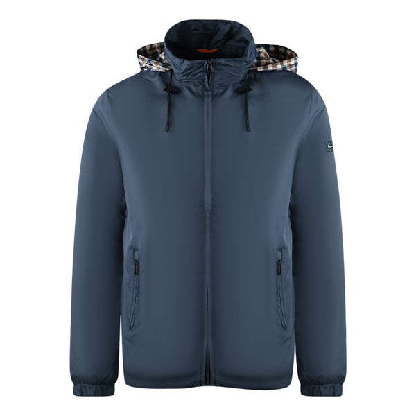 Aquascutum Plain Navy Blue Hide Hood Lightweight Jacket Jk007 11 - Style Centre Wholesale