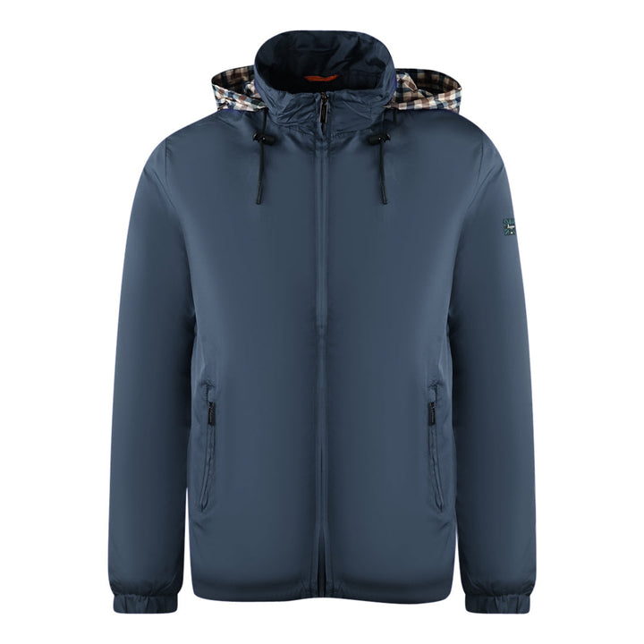 Aquascutum Plain Navy Blue Hide Hood Lightweight Jacket Jk007 11 - Style Centre Wholesale