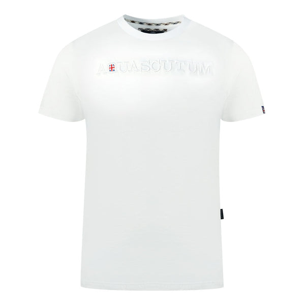 Aquascutum Brand Embossed Logo White T-Shirt S